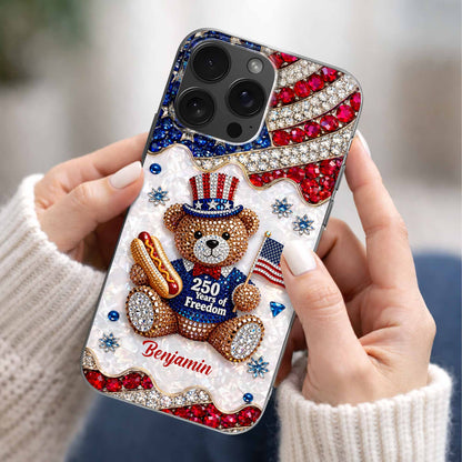 Patriotic clear phone case with 250 Years of Freedom teddy bear and custom name for iPhone and Samsung image 7