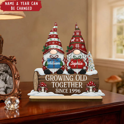 Growing Old Together Personalized Sitting Wooden Plaque for Couples - Custom Christmas Anniversary Keepsake Sign