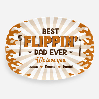 "Best Flippin Dad Ever" Personalized Grill Platter Plate - Custom Gift for Dad Grandpa