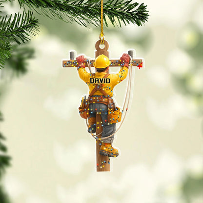 Hardworking Hero Personalized Lineman Acrylic Ornament - Christmas Keepsake for Electrical Workers