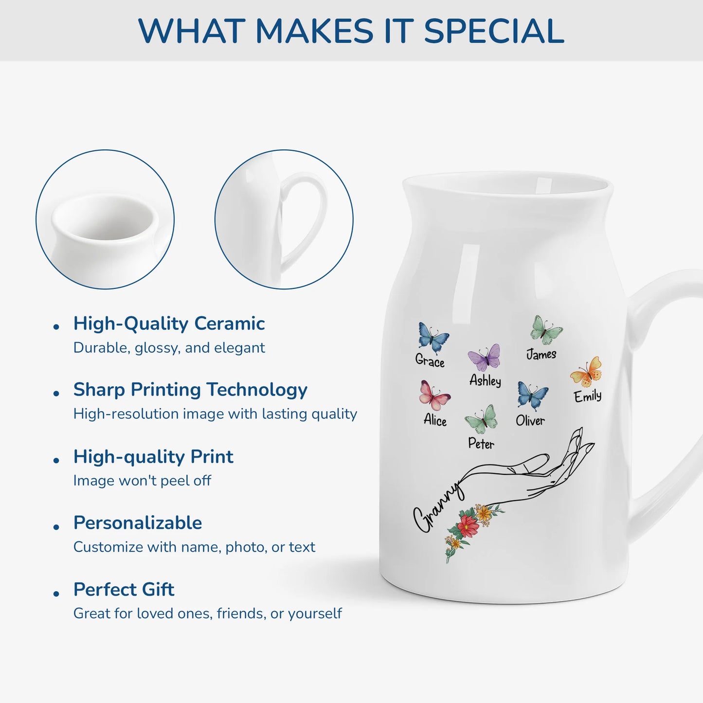 Personalized Butterfly Flower Vase - Custom Grandma & Mom Gift with Kids Names
