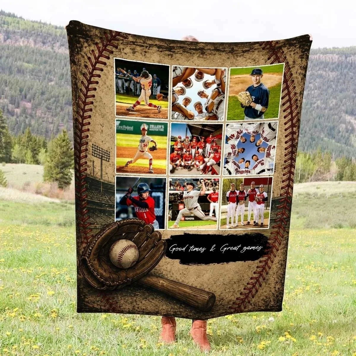 Good Times & Great Games Personalized Baseball Photo Blanket - Custom Gift for Son & Senior Players