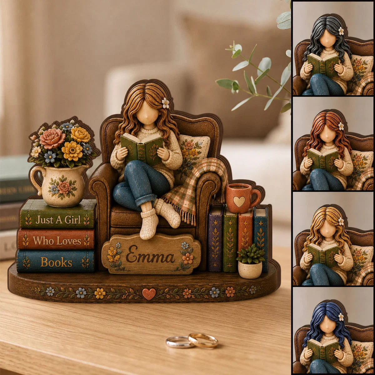 "Just A Girl Who Loves Books" Personalized Wooden Block - Custom Gift for Book Lovers