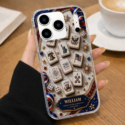 Personalized patriotic clear phone case with 3D mahjong tiles design for USA 250th anniversary gift image 7