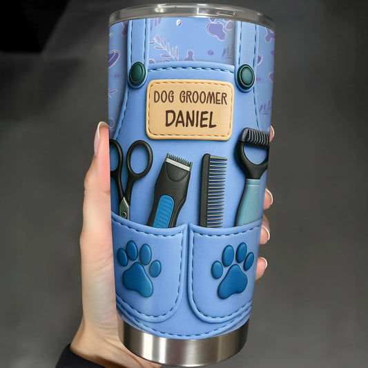 Customizable Tumbler For Dog Groomers With Tools And Paw Prints