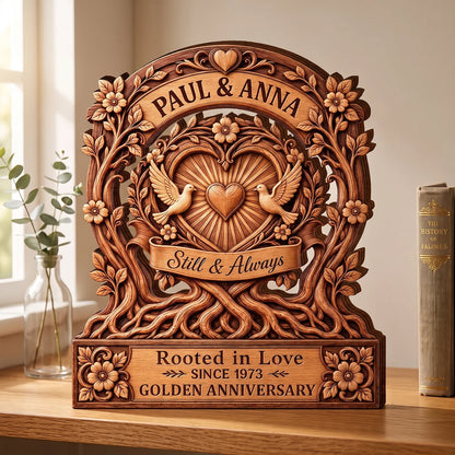 "Still & Always Rooted in Love" Personalized Wooden Block - Custom Anniversary Gift for Couples