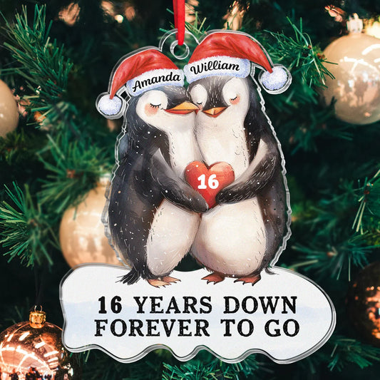 Years Down Forever to Go Personalized Couple Acrylic Ornament - Cute Penguin Christmas Gift