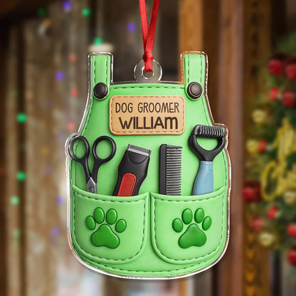 Dog Groomer Apron Personalized Acrylic Ornament - Custom Pet Stylist Christmas Gift