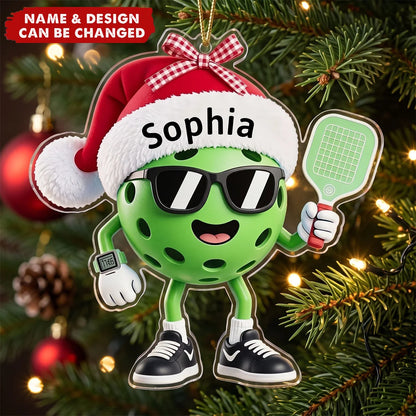 Cool Santa Ball – Personalized Acrylic Ornament for Pickleball Players, Holiday Tree Keepsake