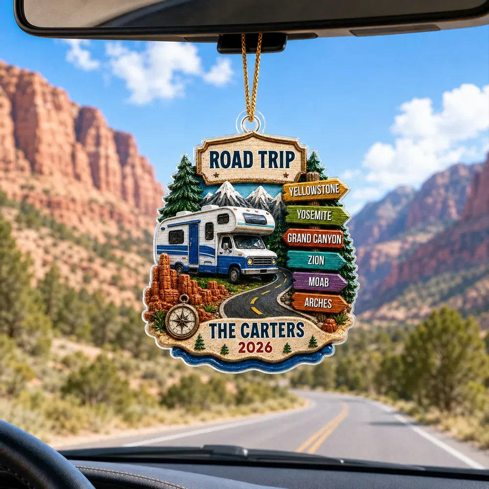 Road Trip Adventure Personalized Acrylic Ornament - RV Camping Keepsake Gift for Family