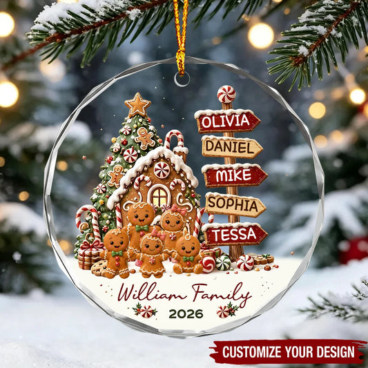 Custom Gingerbread Signpost Family Glass Ornament - Personalized Christmas Keepsake