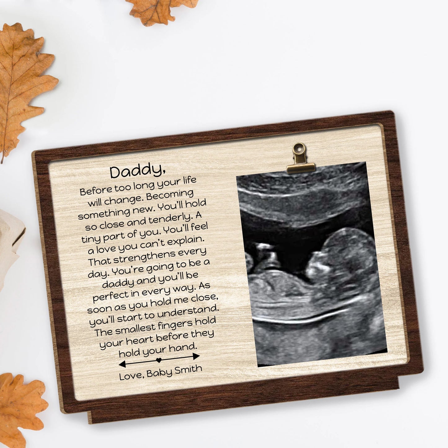 Plaque material and size view - Personalized New Dad Wood Plaque