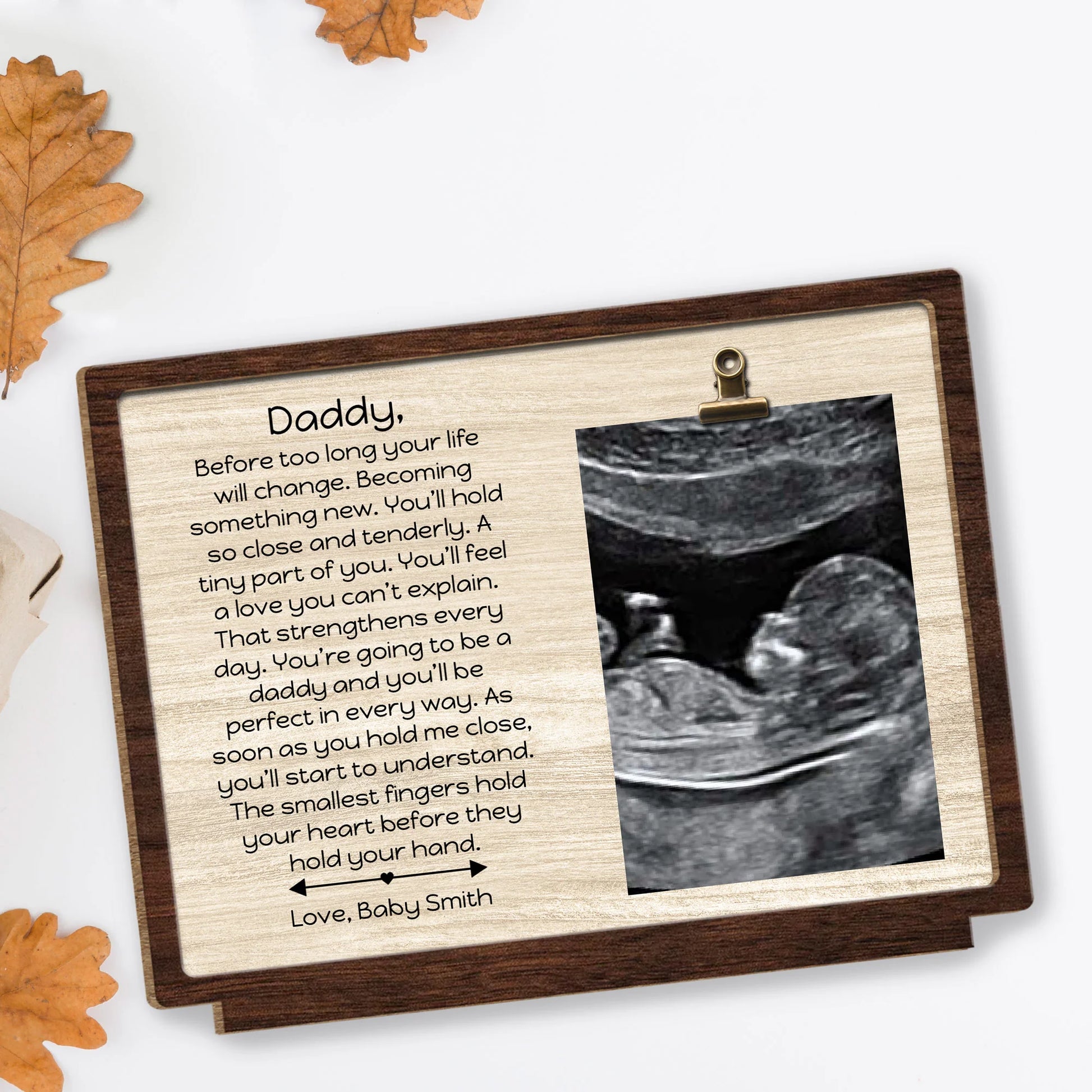 Plaque material and size view - Personalized New Dad Wood Plaque