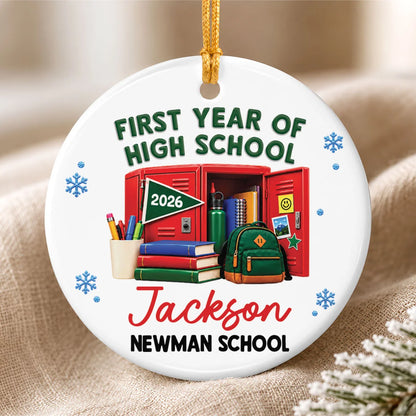 First Year of High School Personalized Ceramic Ornament - Custom Freshman Back to School Gift