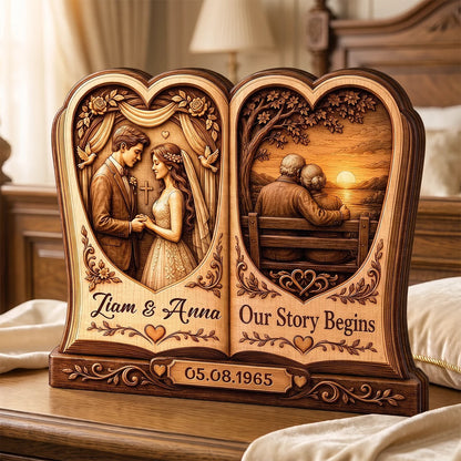 Our Story Begins Personalized Wooden Block - Custom Anniversary Keepsake Gift for Couples