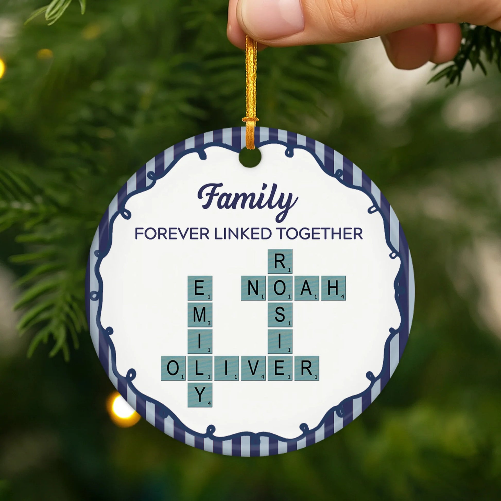 Brothers & Sisters Forever Linked Together Crossword Ceramic Ornament - Personalized Sibling Gift
