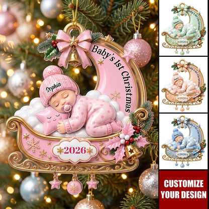 Baby's 1st Christmas Personalized Acrylic Ornament - Custom Sleeping Baby Keepsake