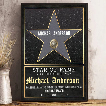 Personalized father's day gift star award canvas wall art for Michael Anderson