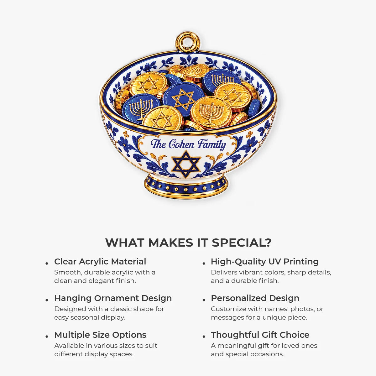 Hanukkah Traditional Cuisine Personalized Acrylic Ornament - Custom Family Holiday Keepsake Gift