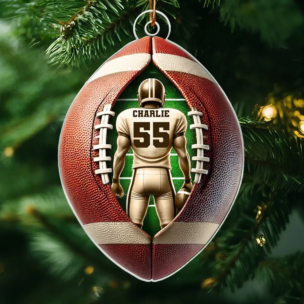 Custom Football Player Acrylic Ornament - Personalized Name and Number Holiday Keepsake for Players and Fans