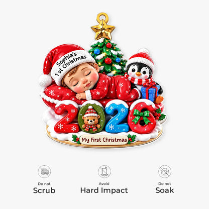 "Sleeping Baby My First Christmas" Personalized Acrylic Ornament - Keepsake for Newborn
