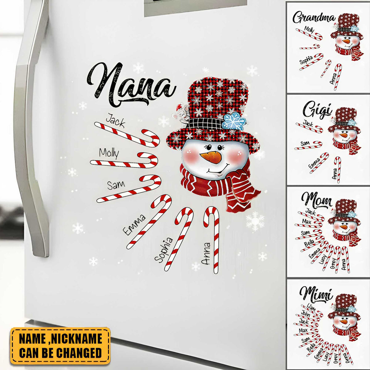 Personalized Snowman Candy Cane Decal Sticker Custom Name - Christmas Gift for Grandma