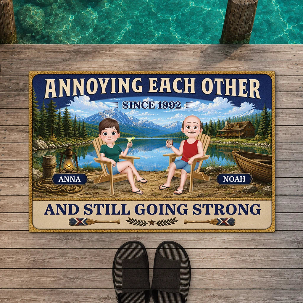 "Annoying Each Other Since" Personalized Couple Doormat - Custom Lake House Decor Gift