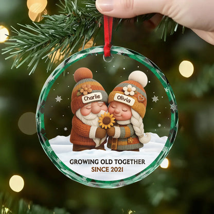 Growing Old Together Personalized Gnome Couple Glass Ornament - Christmas Keepsake for Couples