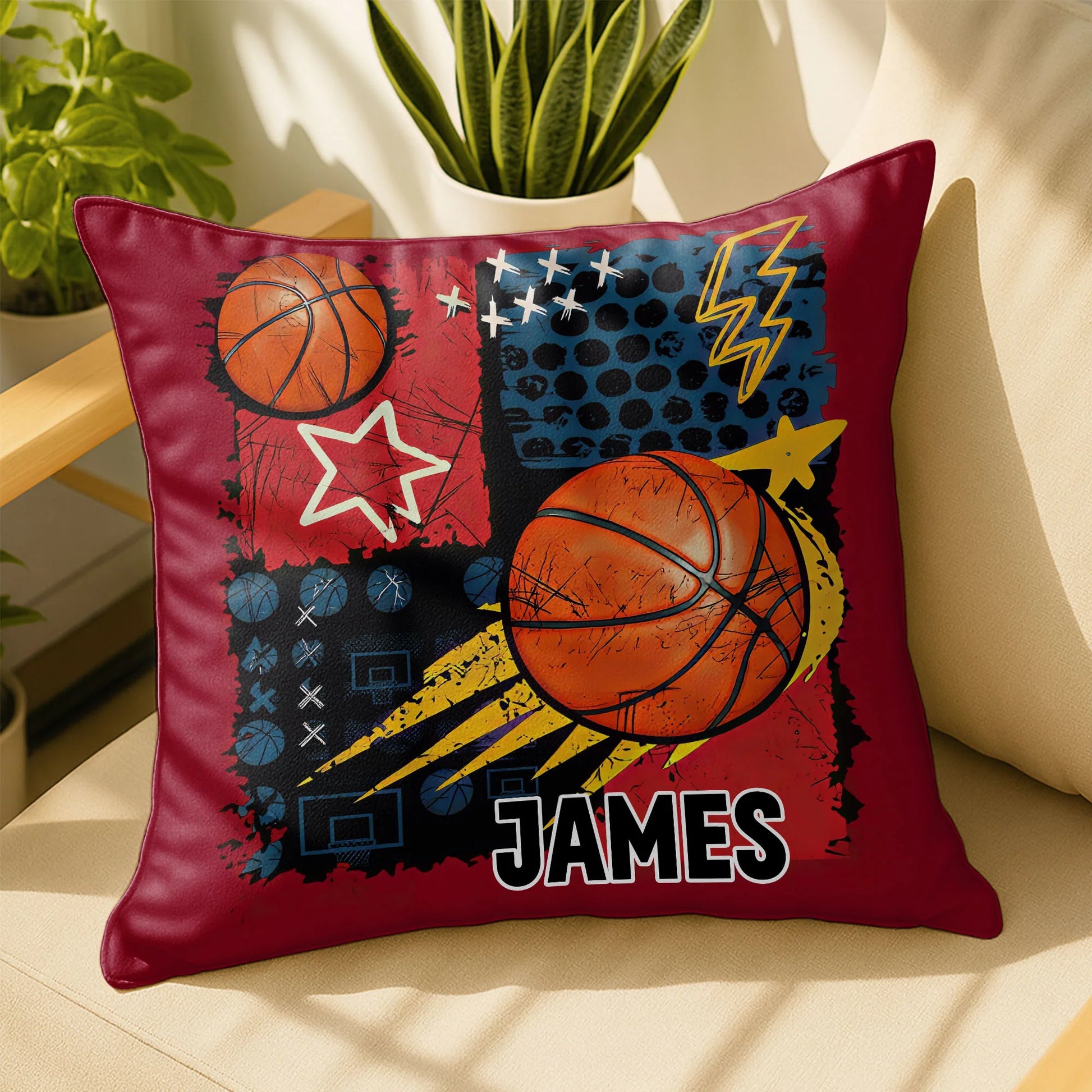 Personalized basketball pillow with custom name James and stars design for sports room decor image 7