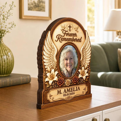 Forever Remembered Angel Wings - Personalized Memorial Wooden Block for Family Keepsake