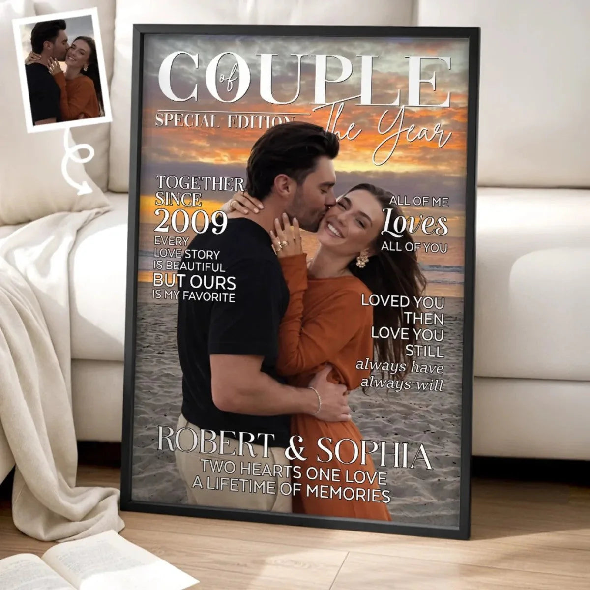 Canvas / Poster material and size view - Personalized Couple Poster Canvas