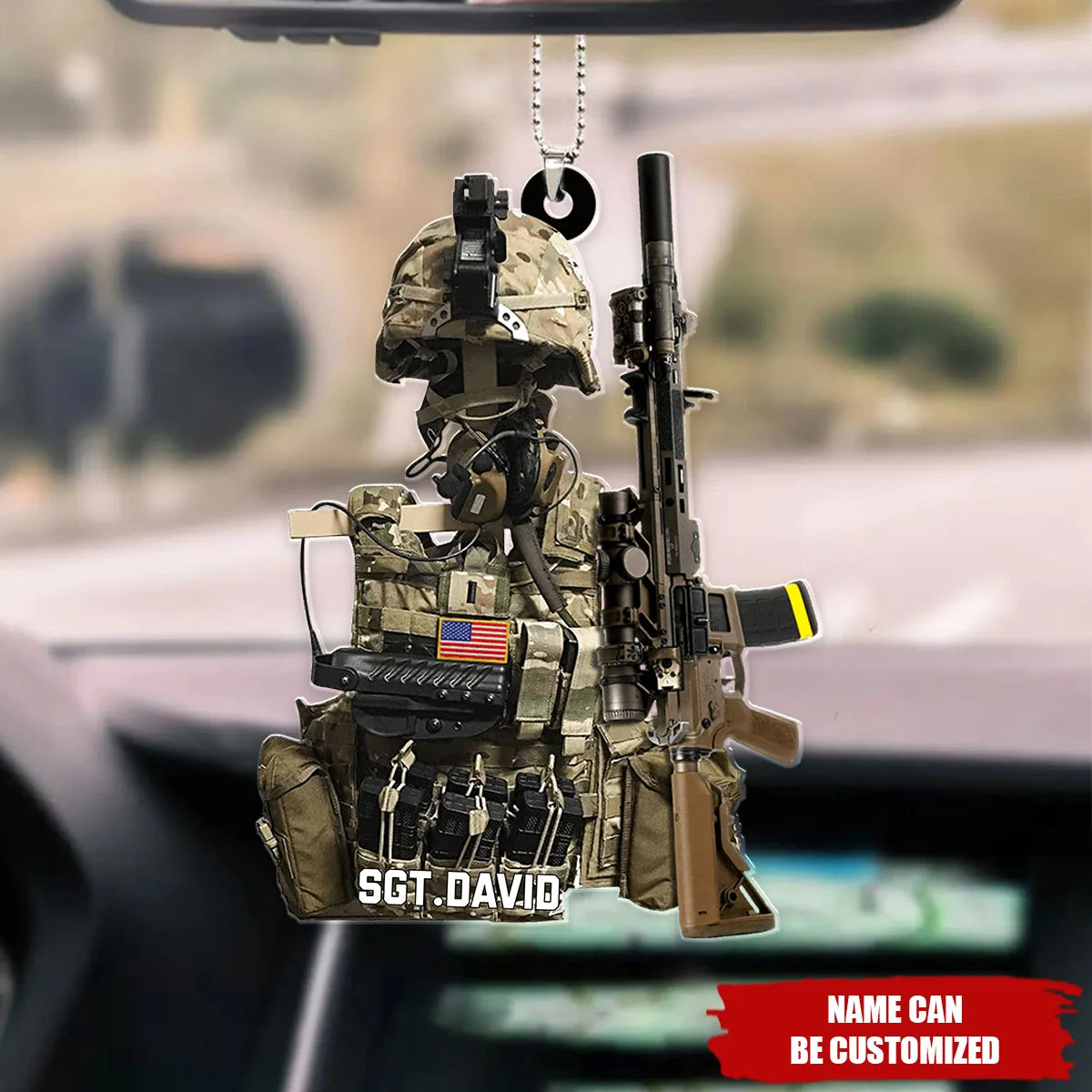 Personalized Military Ornament - Custom Tactical Gear Design Car Hanger & Keepsake Gift for Veterans