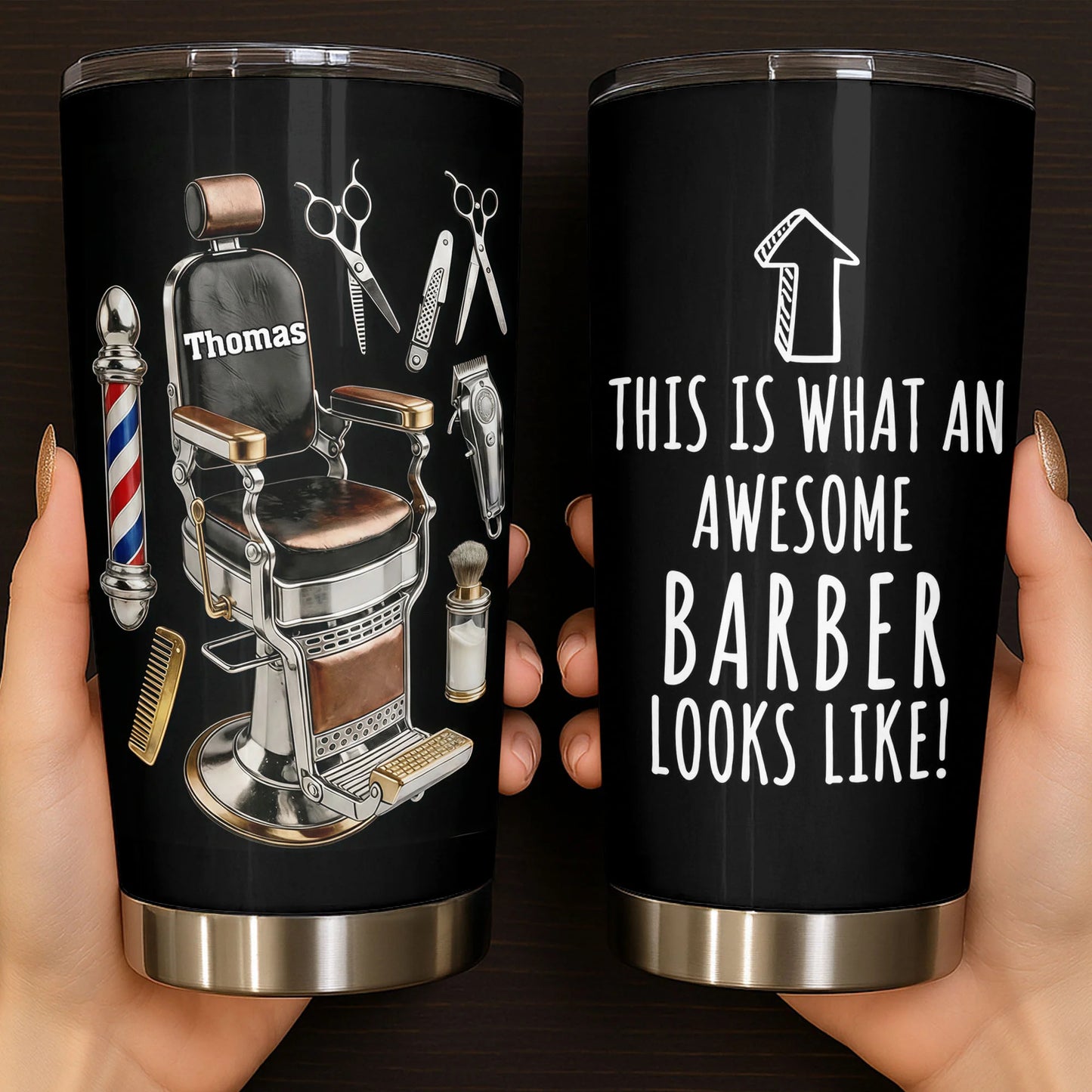 Custom Barber Tumbler for Dad with personalized design details for meaningful gifting image 6