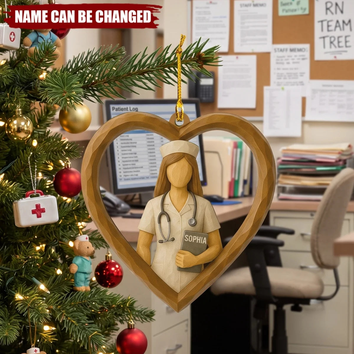 Personalized Nurse Wooden Ornament - Custom Heart Keepsake for Healthcare Hero RN Gift
