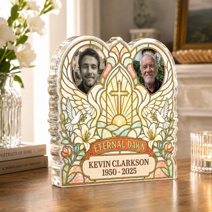 Eternal Dawn Custom Photo Memorial Acrylic Plaque - Personalized Bereavement Keepsake Gift for Family