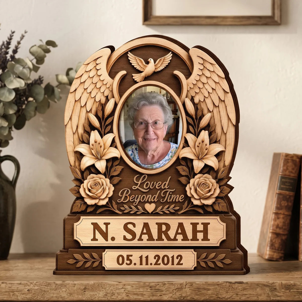 "Loved Beyond Time" Personalized Memorial Photo Wooden Block - Custom Sympathy Keepsake Gift for Loss of Loved One