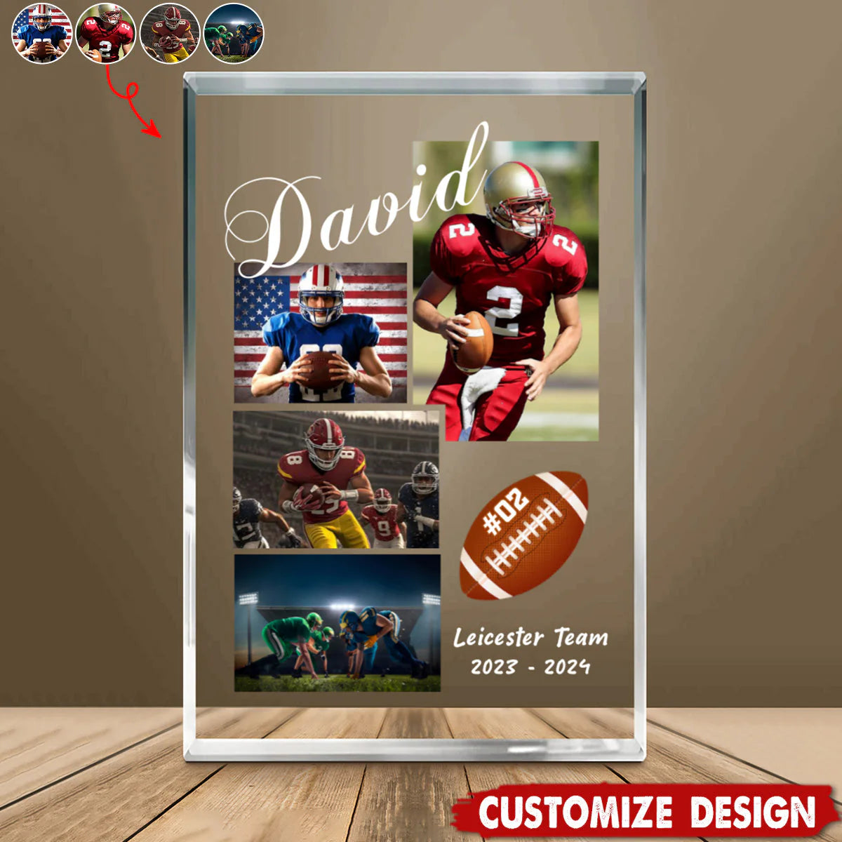 Custom Football Player Plaque personalization view for Son/Grandson