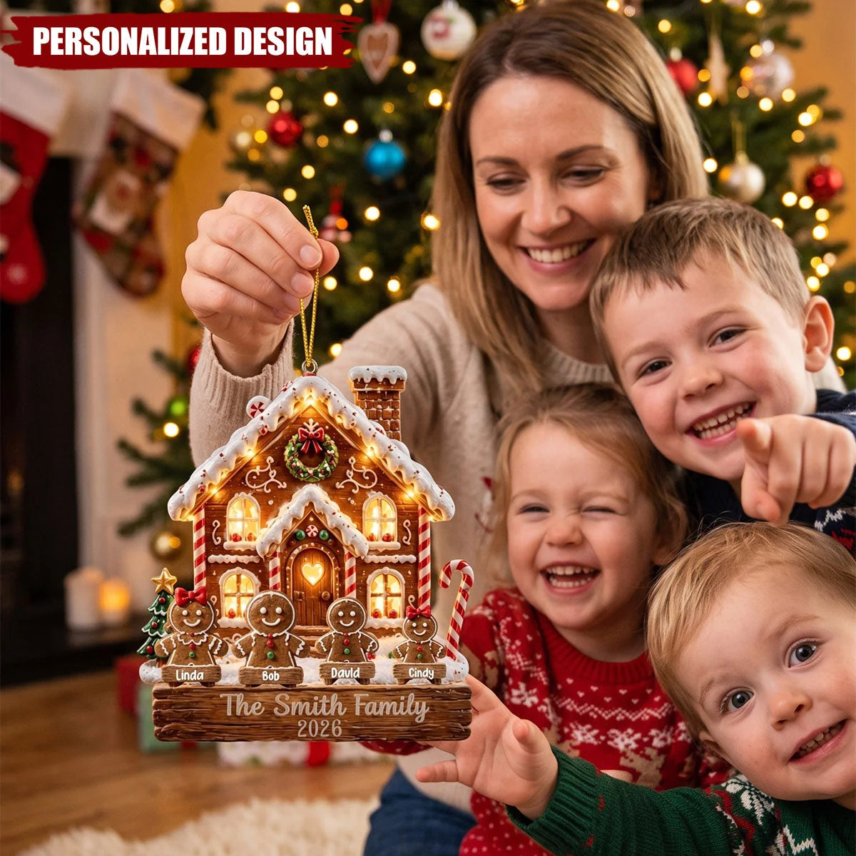 Personalized Gingerbread Family Ornament - Custom Acrylic Christmas Keepsake Gift