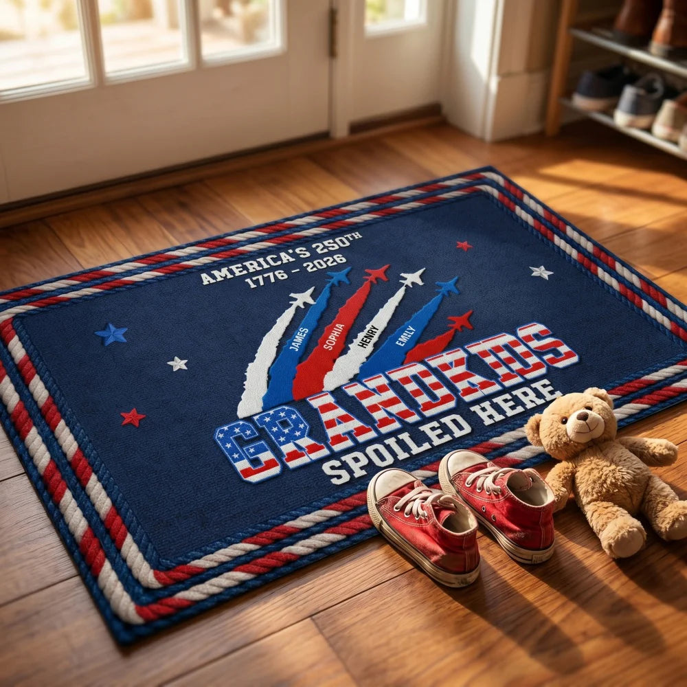 Doormat material and size view - Custom Grandkids Spoiled Here Doormat