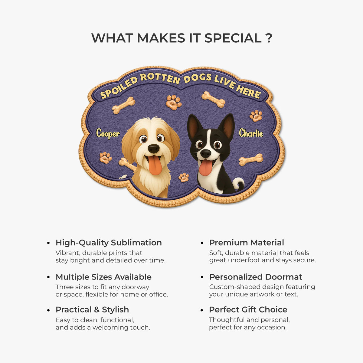 "Spoiled Rotten Dogs Live Here" - Personalized Shaped Dog Doormat for Dog Lovers