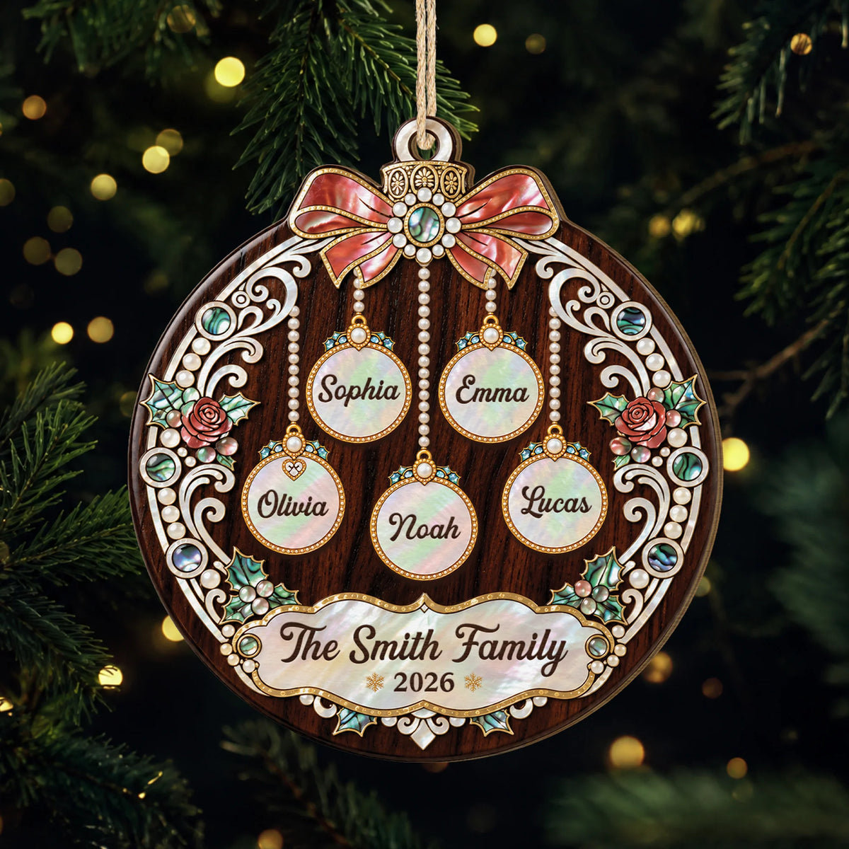 Personalized Family Christmas Wooden Ornament - Custom Baubles Keepsake Gift