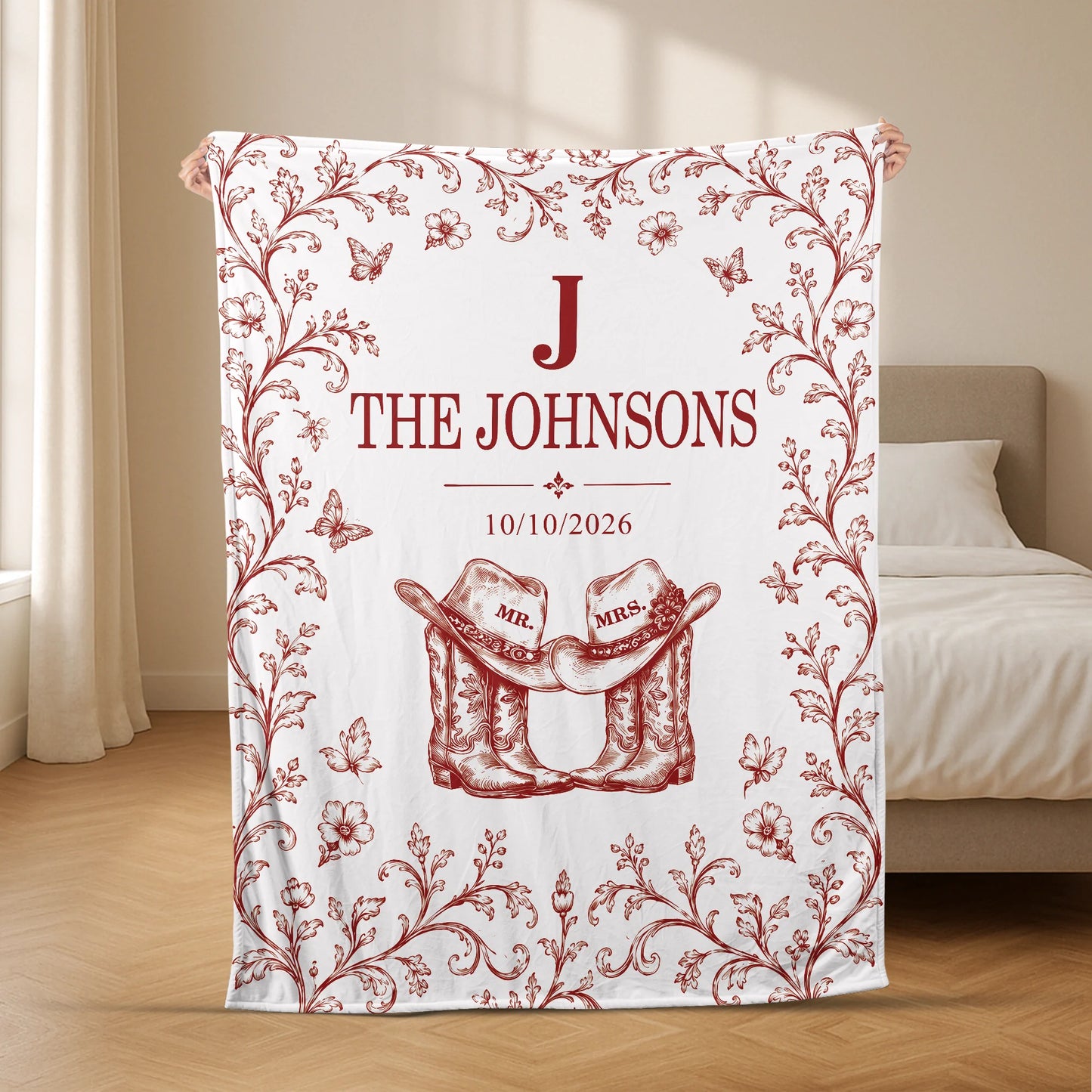 Personalized Mr and Mrs Blanket - Custom Western Wedding Anniversary Gift