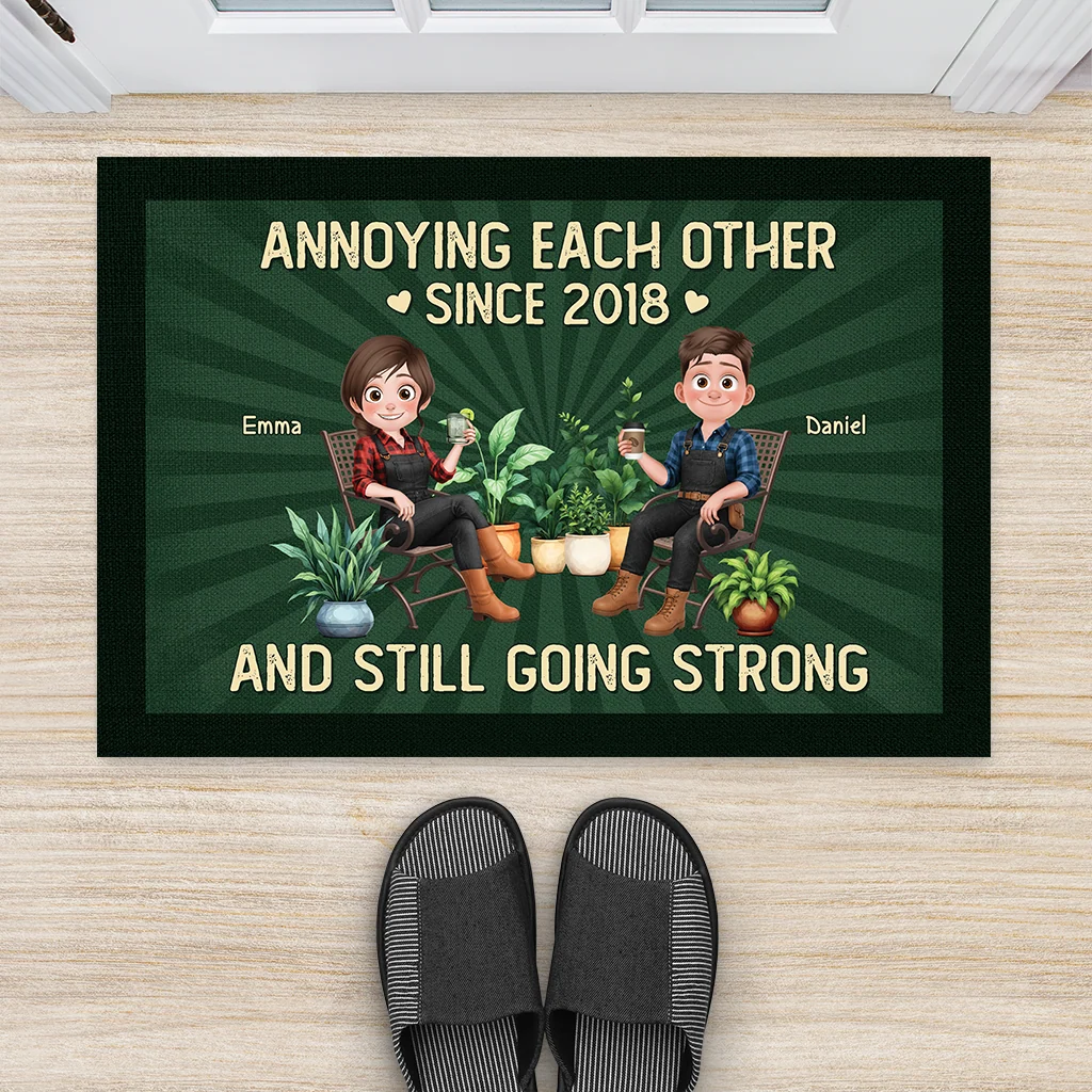 "Annoying Each Other Since" Personalized Doormat - Custom Anniversary Gift for Couples