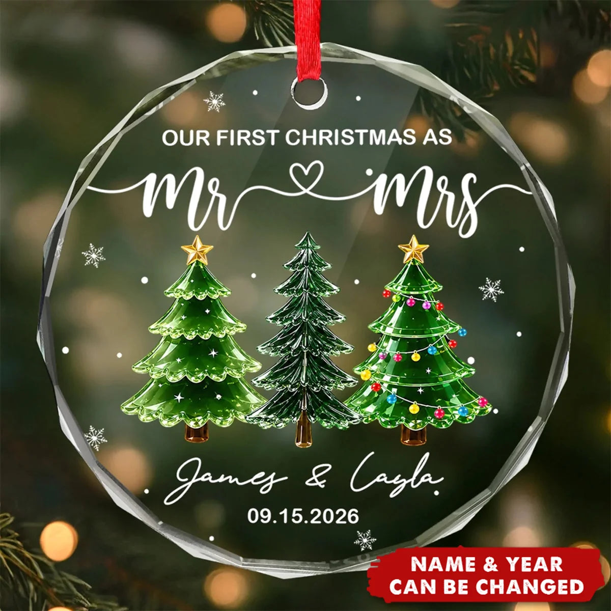 "Our First Christmas as Mr & Mrs" Personalized Glass Ornament - Custom Couple Keepsake Gift