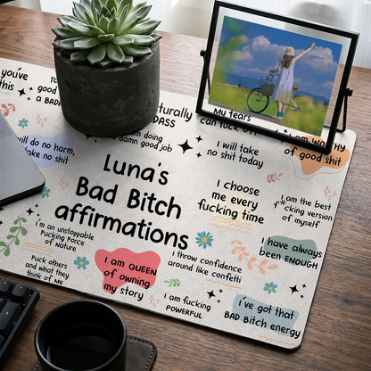 Custom Affirmations Leather Desk Mat personalization view for Best Friends