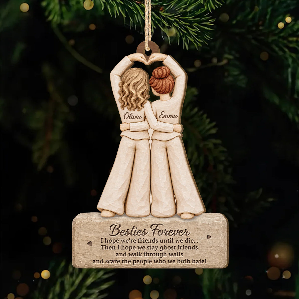 Besties Forever Ghost Friends Personalized Wooden Ornament - Funny Christmas Friendship Keepsake Gift for Best Friends