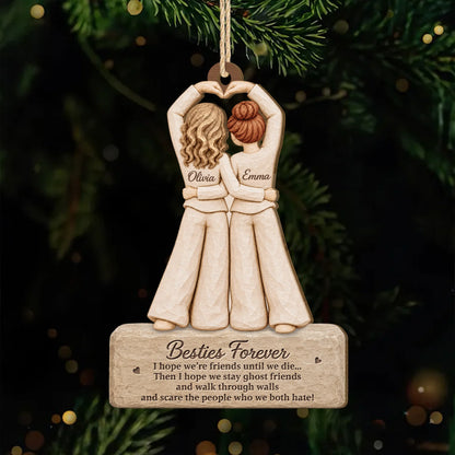 Besties Forever Ghost Friends Personalized Wooden Ornament - Funny Christmas Friendship Keepsake Gift for Best Friends