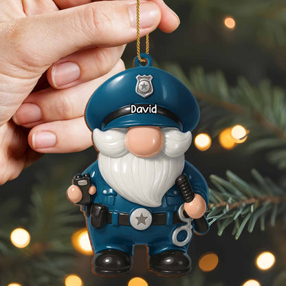 Personalized police ornament with custom name police officer gnomes on a Christmas tree image 7