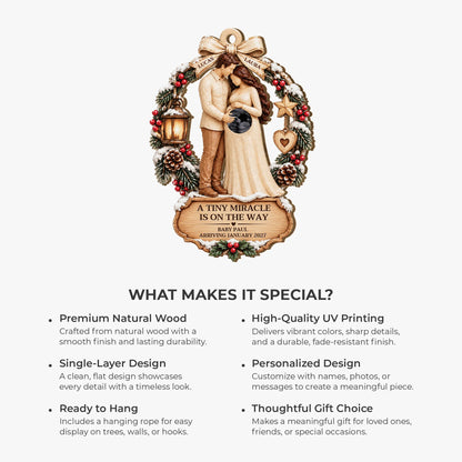 A Tiny Miracle Is On The Way - Personalized Ultrasound Wooden Ornament for Expecting Parents