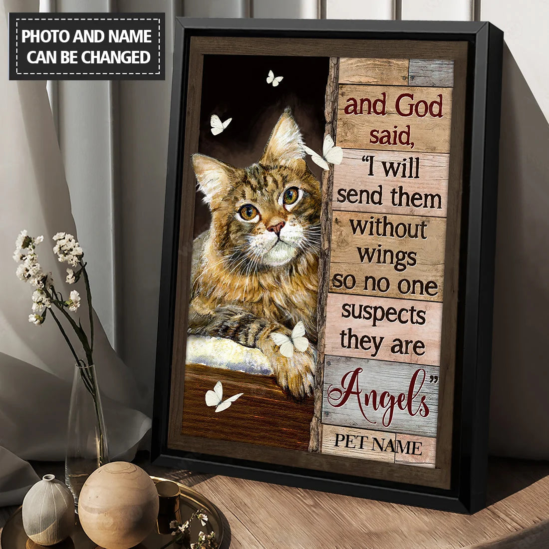 Angels Without Wings Personalized Pet Memorial Canvas / Poster - Custom  Keepsake Wall Art Gift for Cat & Dog Lovers